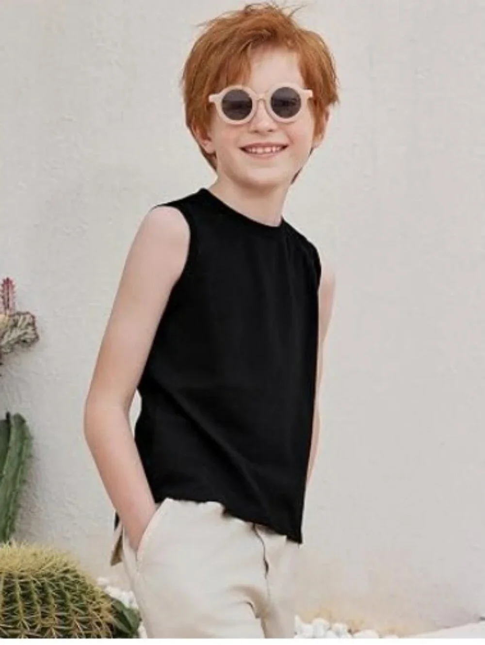 Boys Tank Top Athletic Sleeveless Crewneck T-Shirts Kids Black
